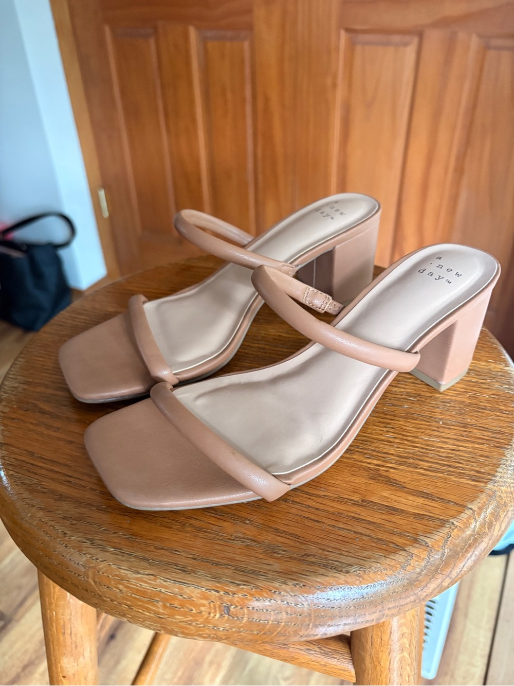 Women's New Day Beige Strappy Block Heel Sandals Size 6.5